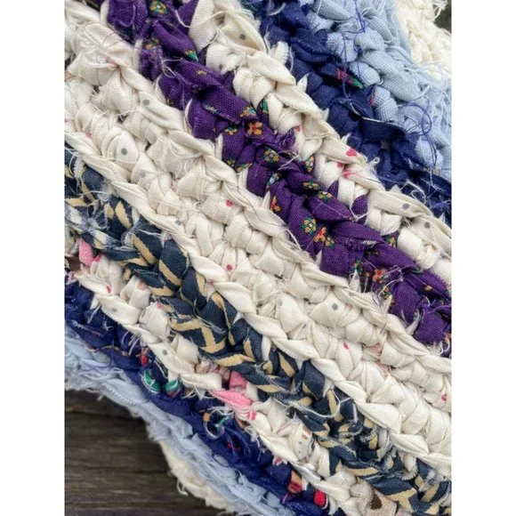 Vintage Heart Shaped Rag Rug Accent Pillow Farmhouse Primitive Blue White - Picture 14 of 16